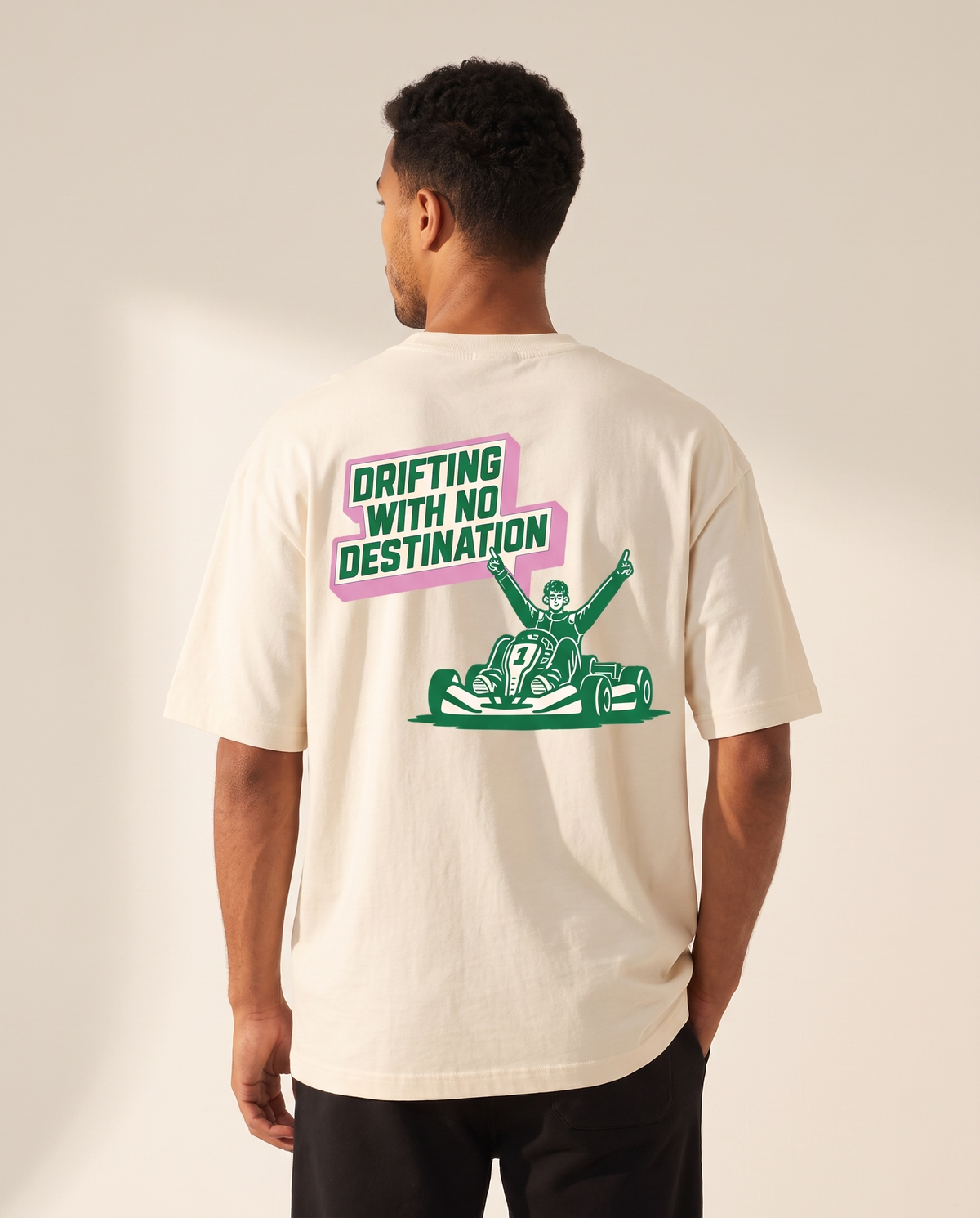 Drifting With No Destination oversized graphic tee by Meilo — Egyptian streetwear, 100% Egyptian cotton