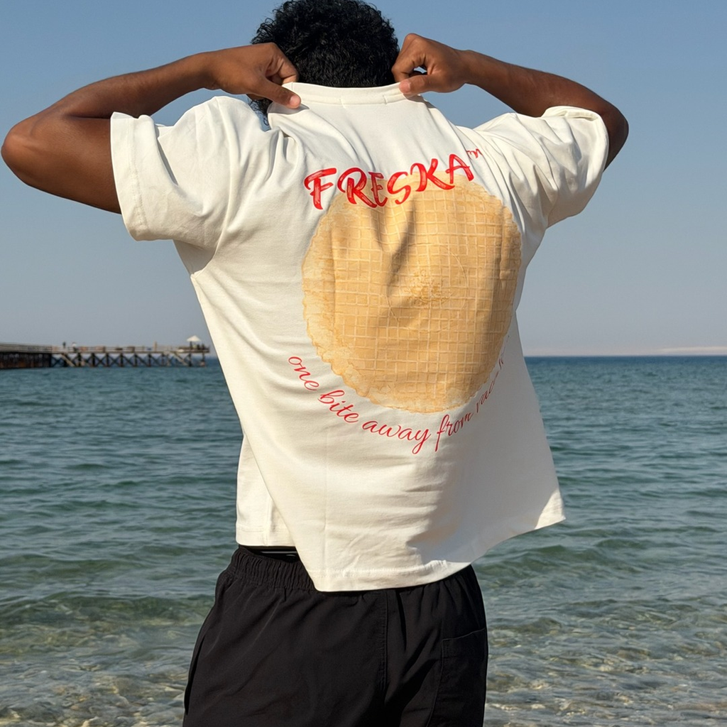 Freska oversized tee by Meilo — waffle print, Egyptian streetwear