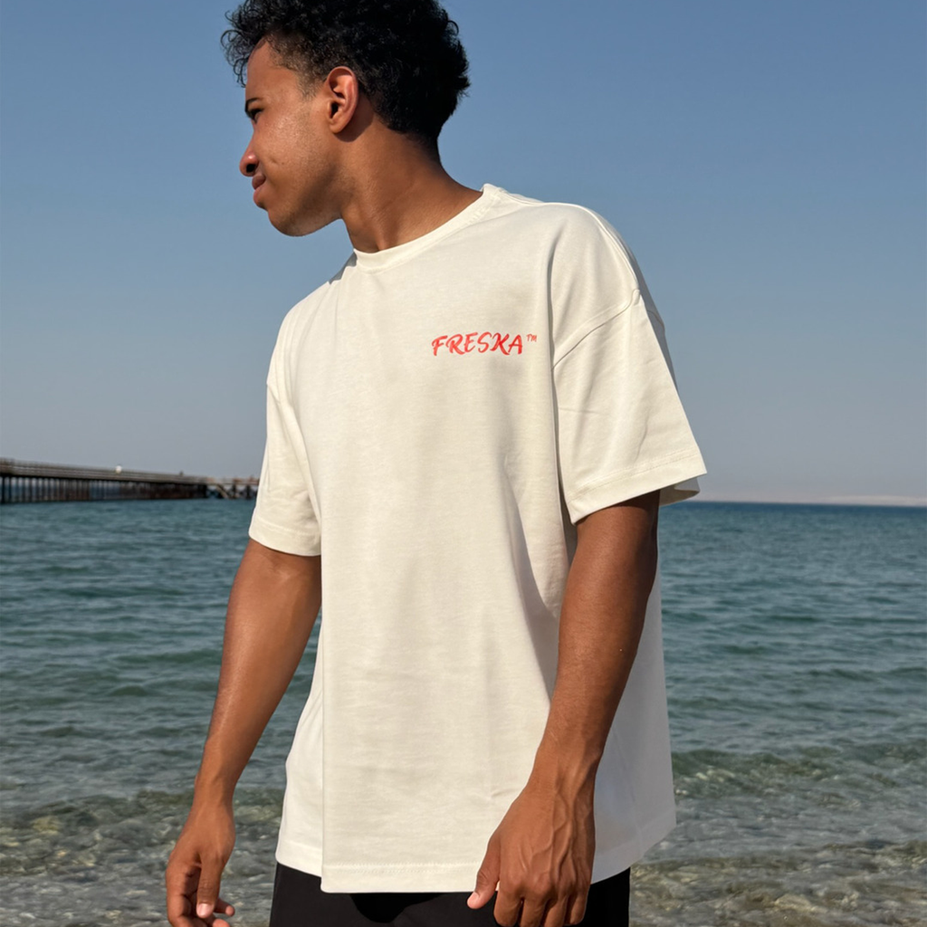 Freska oversized tee by Meilo — waffle print, Egyptian streetwear