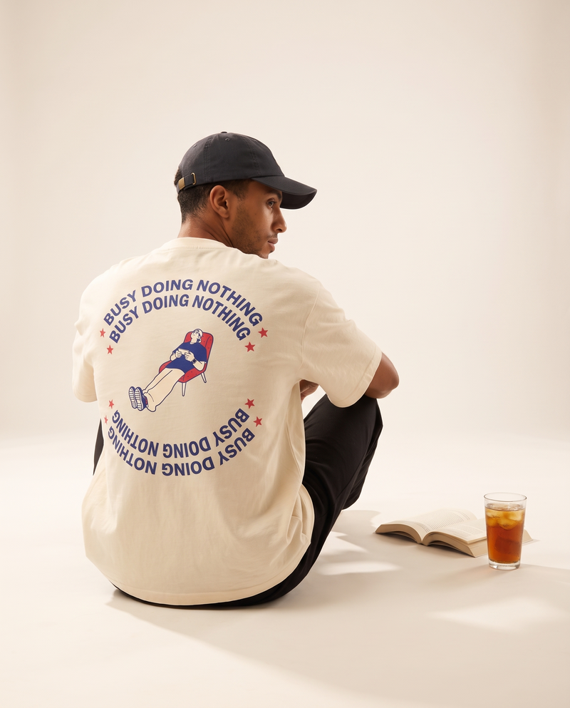 Busy Doing Nothing oversized tee by Meilo — Egyptian streetwear, 100% Egyptian cotton