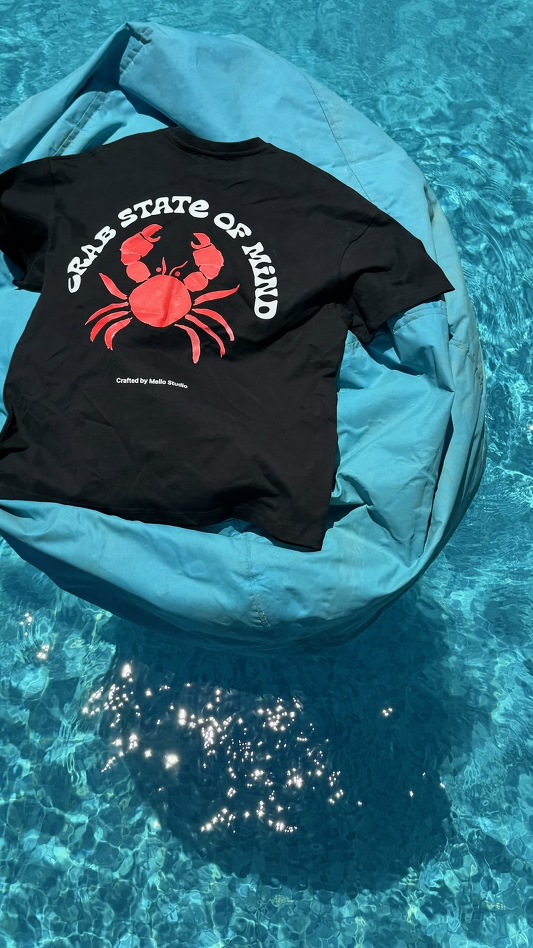 Crab State of Mind oversized tee by Meilo — red crab back print, Egyptian streetwear