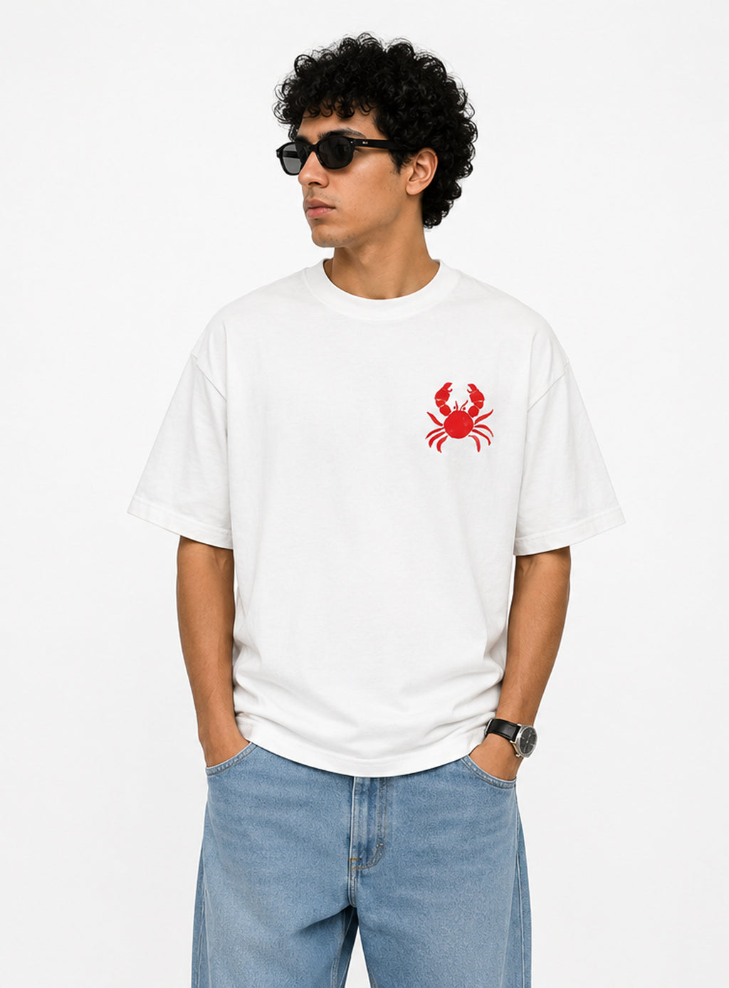 Crab State of Mind oversized tee by Meilo — red crab back print, Egyptian streetwear