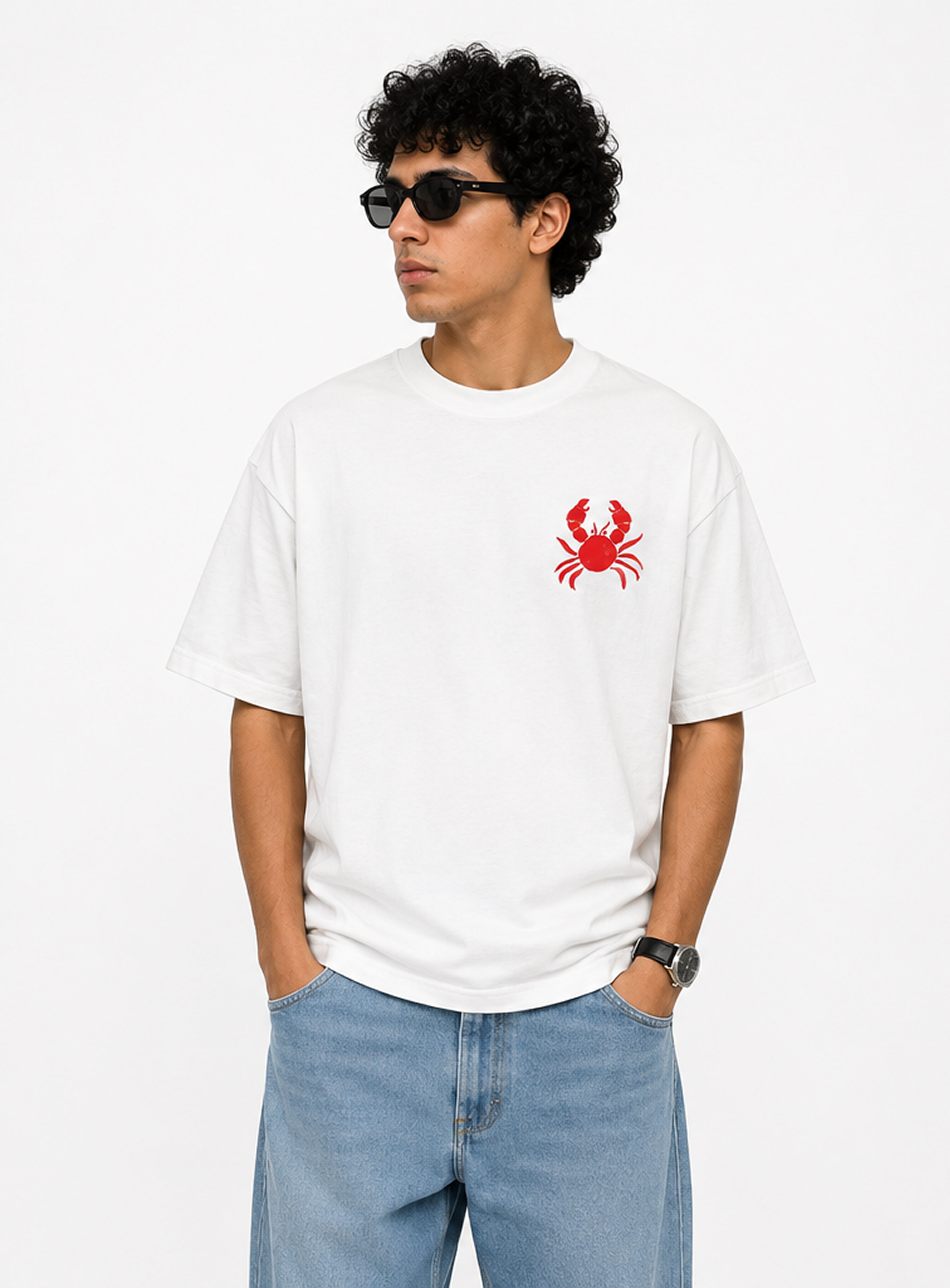 Crab State of Mind oversized tee by Meilo — red crab back print, Egyptian streetwear