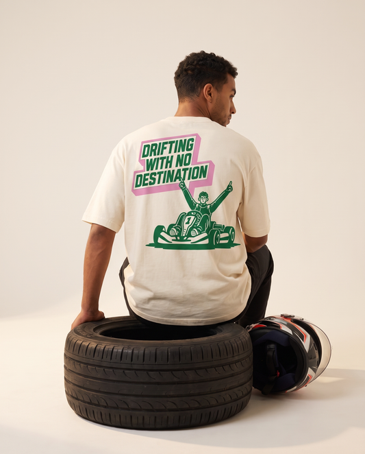 Drifting With No Destination oversized graphic tee by Meilo — Egyptian streetwear, 100% Egyptian cotton