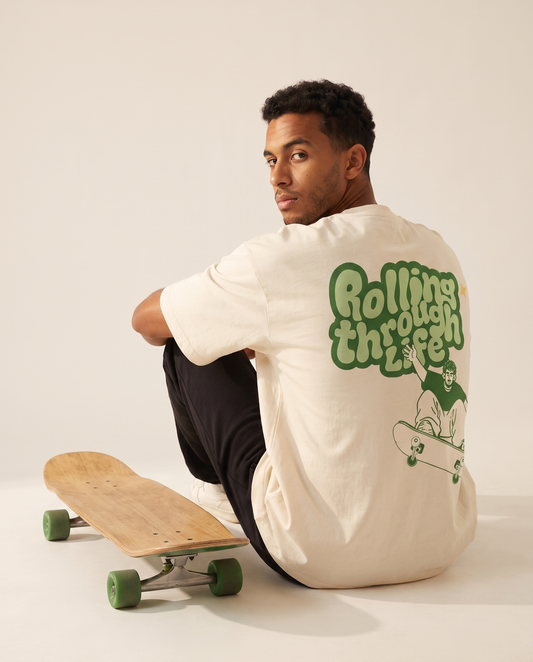 Rolling Through Life oversized tee by Meilo — Egyptian streetwear, 100% Egyptian cotton