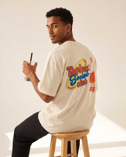 Tapioca Social Club oversized tee by Meilo — Egyptian streetwear, 100% Egyptian cotton